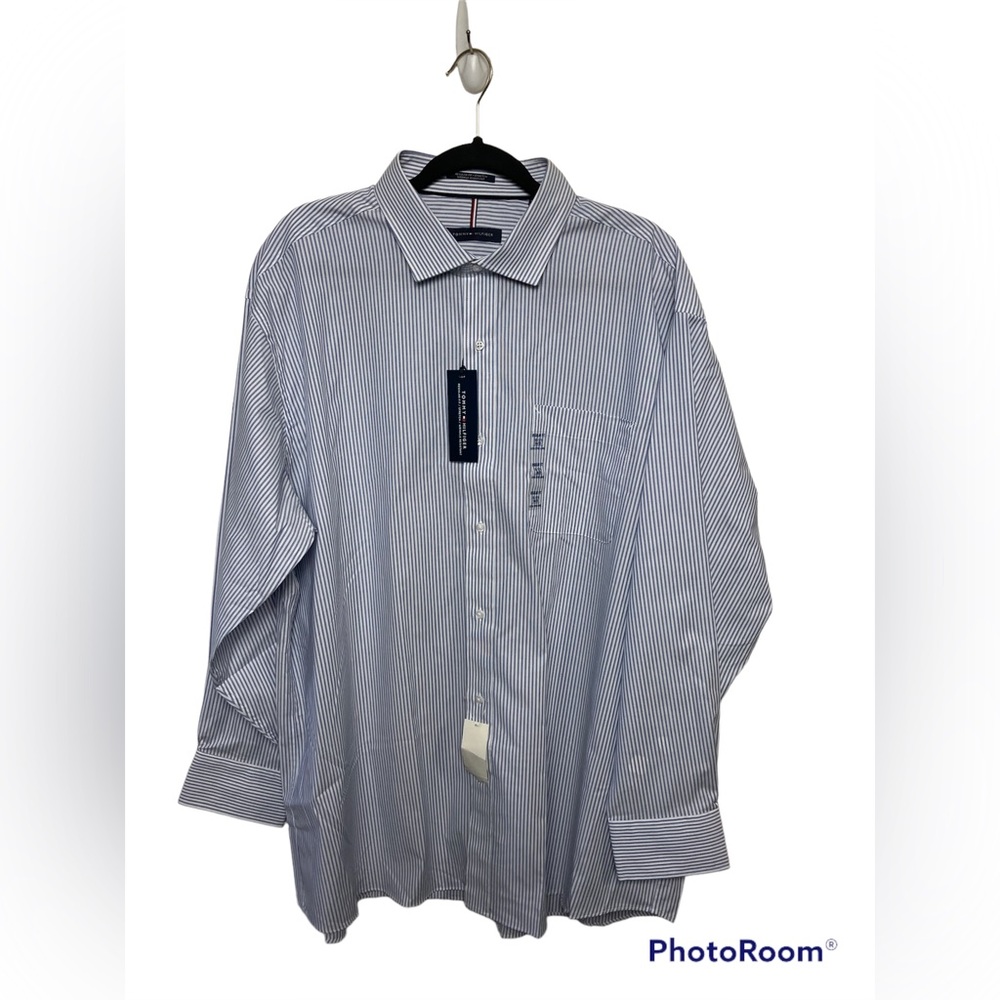 Tommy Hilfiger blue striped regular fit long sleeve dress shirt. XXL